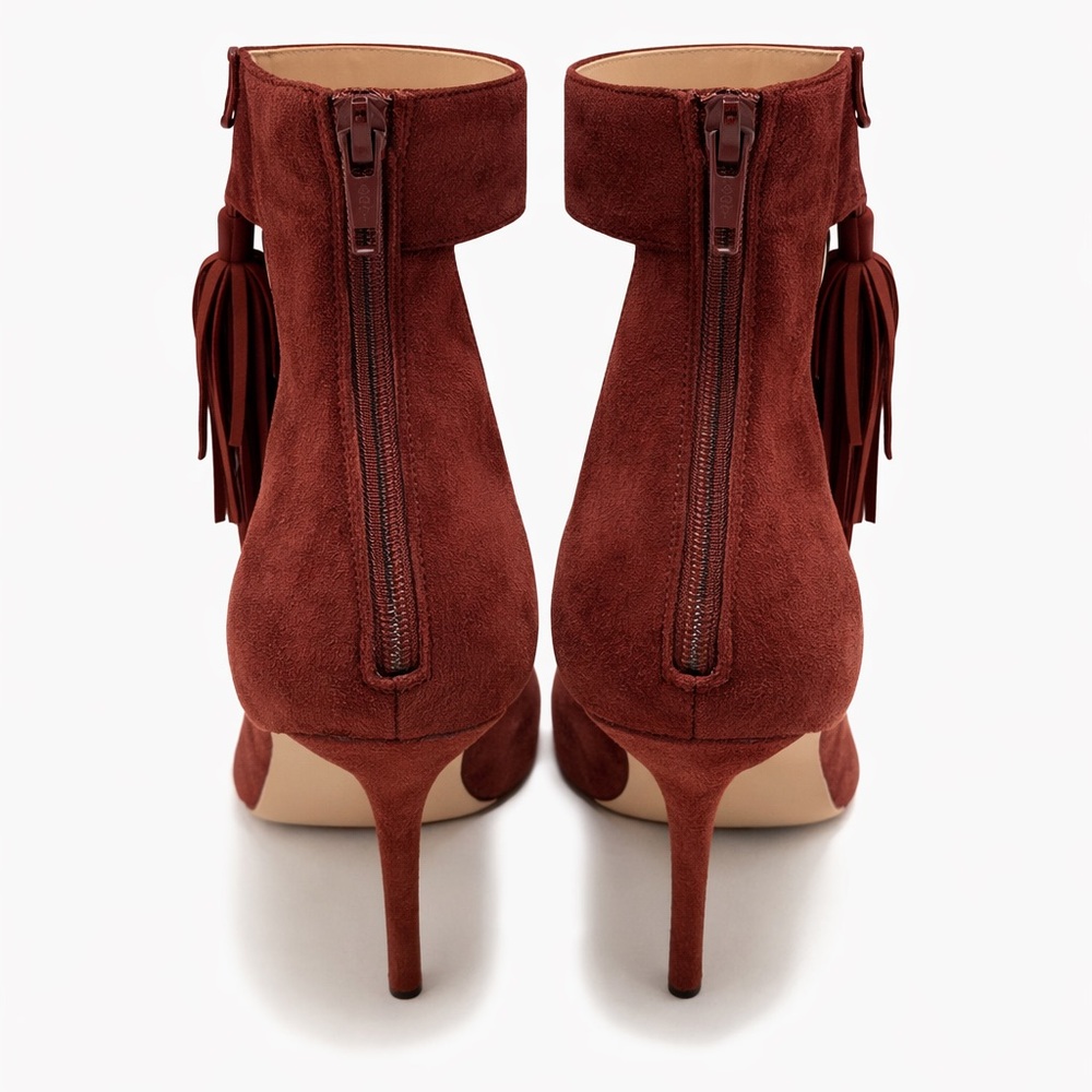 J. Crew Rust Suede Pointed-Toe Tassel Ankle-Strap Pumps - Picture 3 of 5